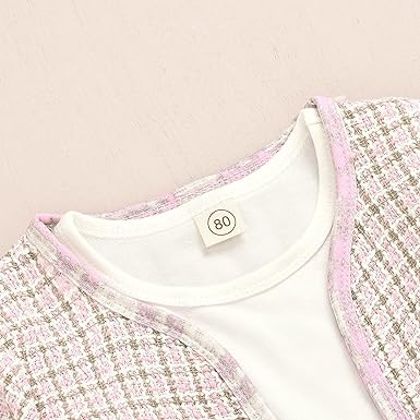 Pink Fall Plaid Girls Dress with Jacket – Cozy Cotton Knit Outfit