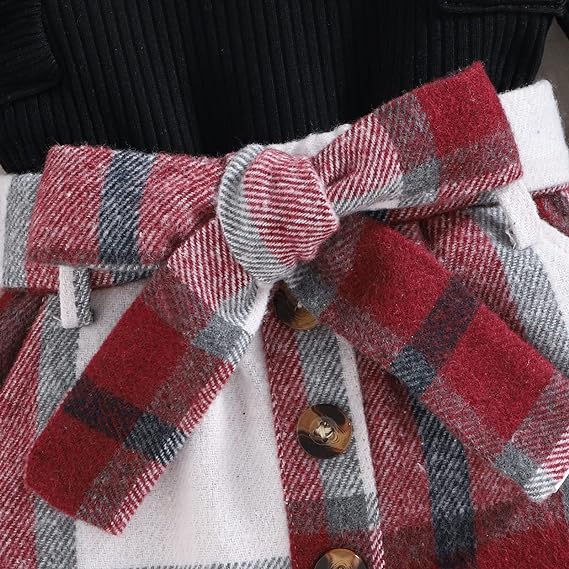 Red Plaid Skirt and Top Outfit – Stylish Cotton Two-Piece Set for Girls
