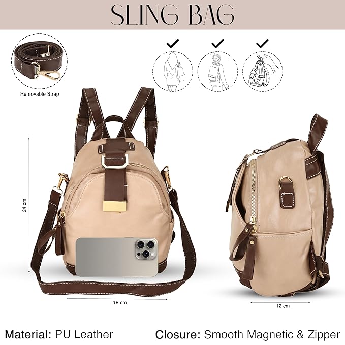 Women’s PU Leather Shoulder Backpack – Lightweight Waterproof Casual Daypack with Multi-Pocket Design