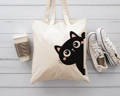 Eco-Friendly Cotton Tote Bag for Women – Reusable Shopping, College & Daily Use Shoulder Bag (Cat Print, 16x16 Inch)