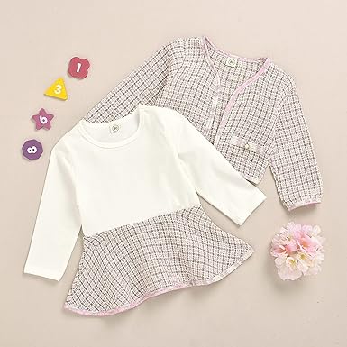 Pink Fall Plaid Girls Dress with Jacket – Cozy Cotton Knit Outfit