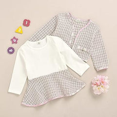 Pink Fall Plaid Girls Dress with Jacket – Cozy Cotton Knit Outfit
