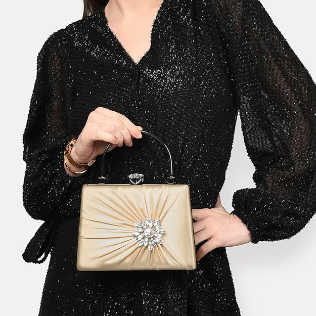 Women’s Ivy Framed Clutch – Elegant Ladies Purse Handbag with Metal Top Handle & Off-Center Buckle