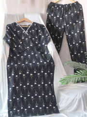 Cotton Straight Kurta Pant Set with Floral Print and Lace Detailing