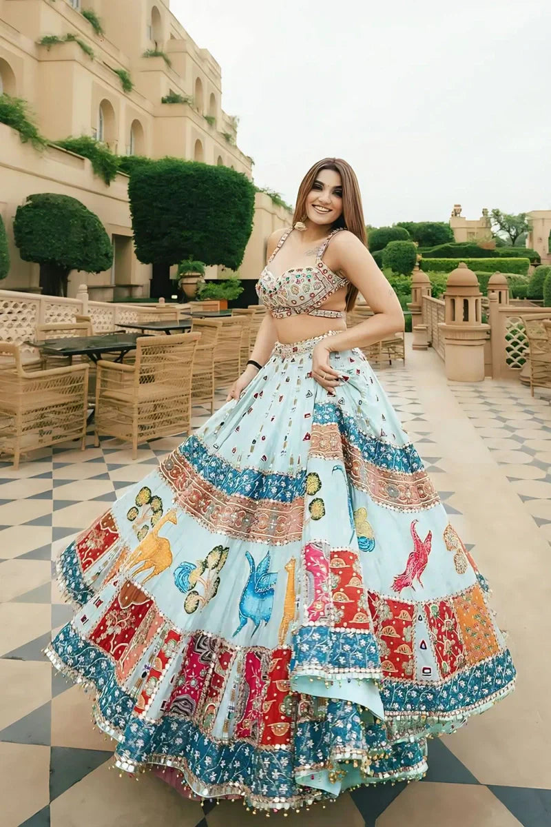Traditional Sky Blue Chaniya Choli For Navratri
