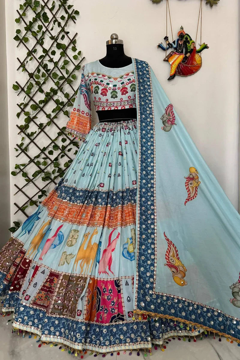 Traditional Sky Blue Chaniya Choli For Navratri