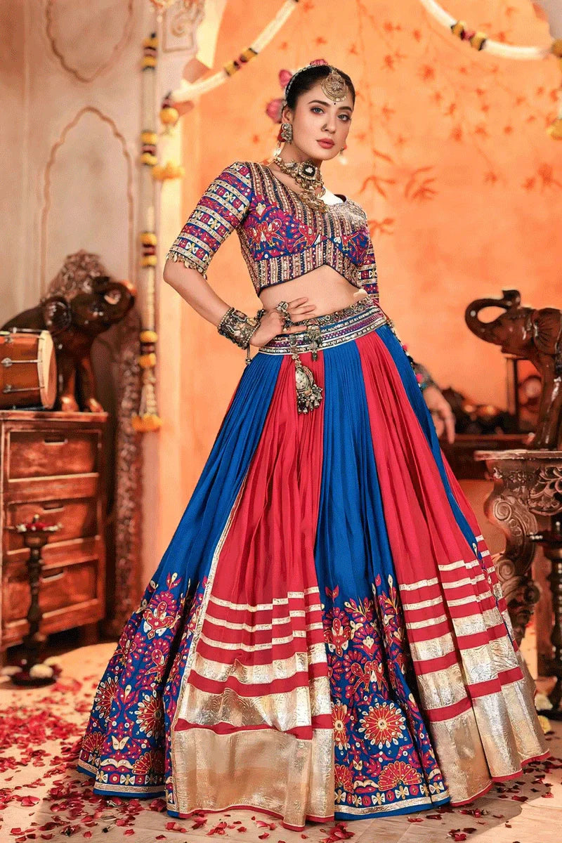 Real Mirror Work With Digital Print Chaniya Choli For Navratri
