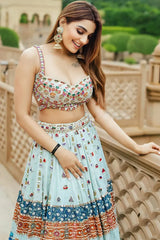 Traditional Sky Blue Chaniya Choli For Navratri