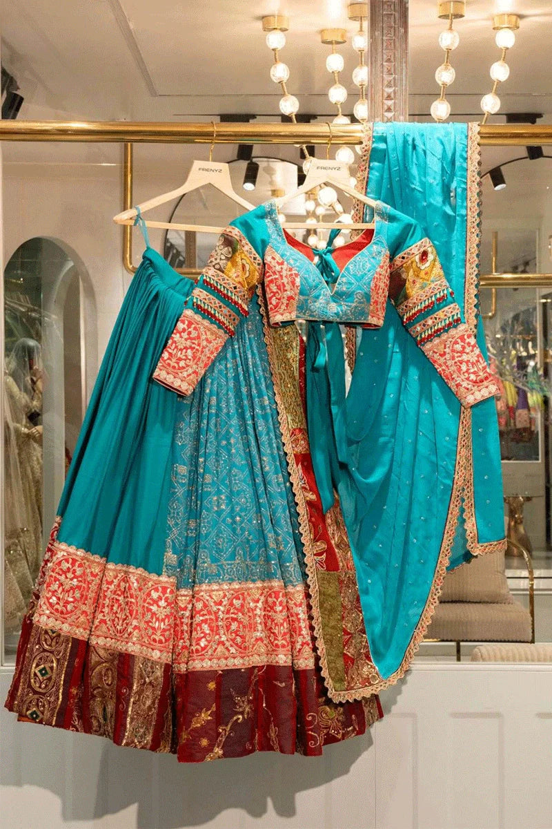 Real Mirror Work Sky Blue Chaniya Choli For Navratri