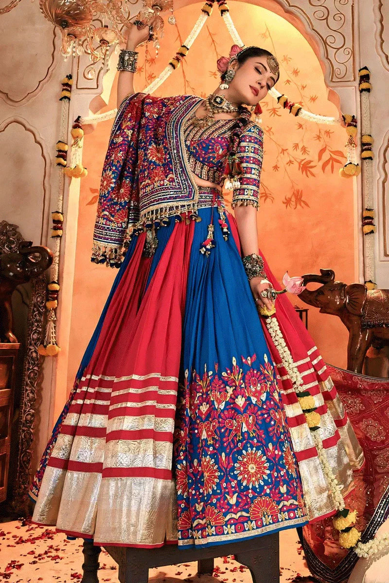 Real Mirror Work With Digital Print Chaniya Choli For Navratri