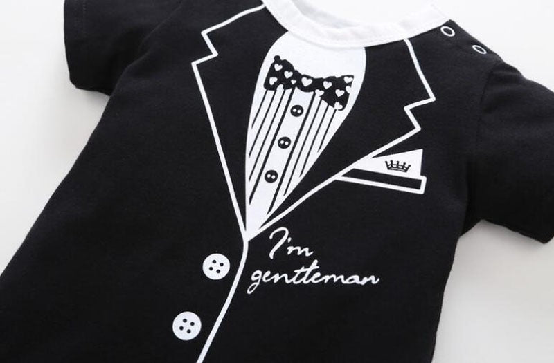 Gentleman Tux Baby Boys Romper – Soft Cotton Formal Outfit for Special Occasions