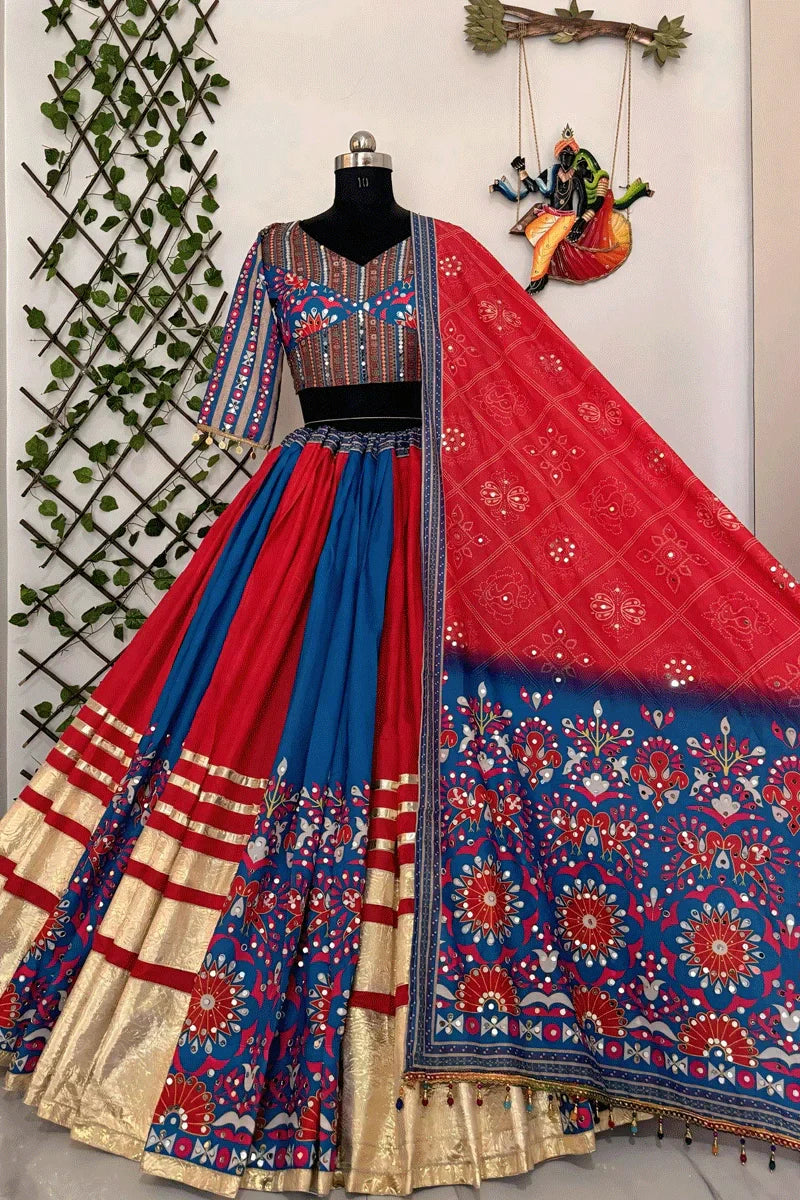 Real Mirror Work With Digital Print Chaniya Choli For Navratri