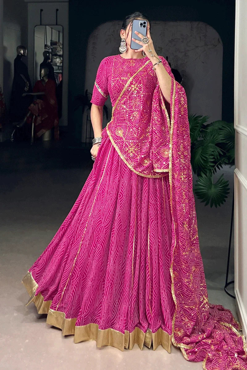 Pink Color Heavy Flair Chaniya Choli With Backless Blouse For Women