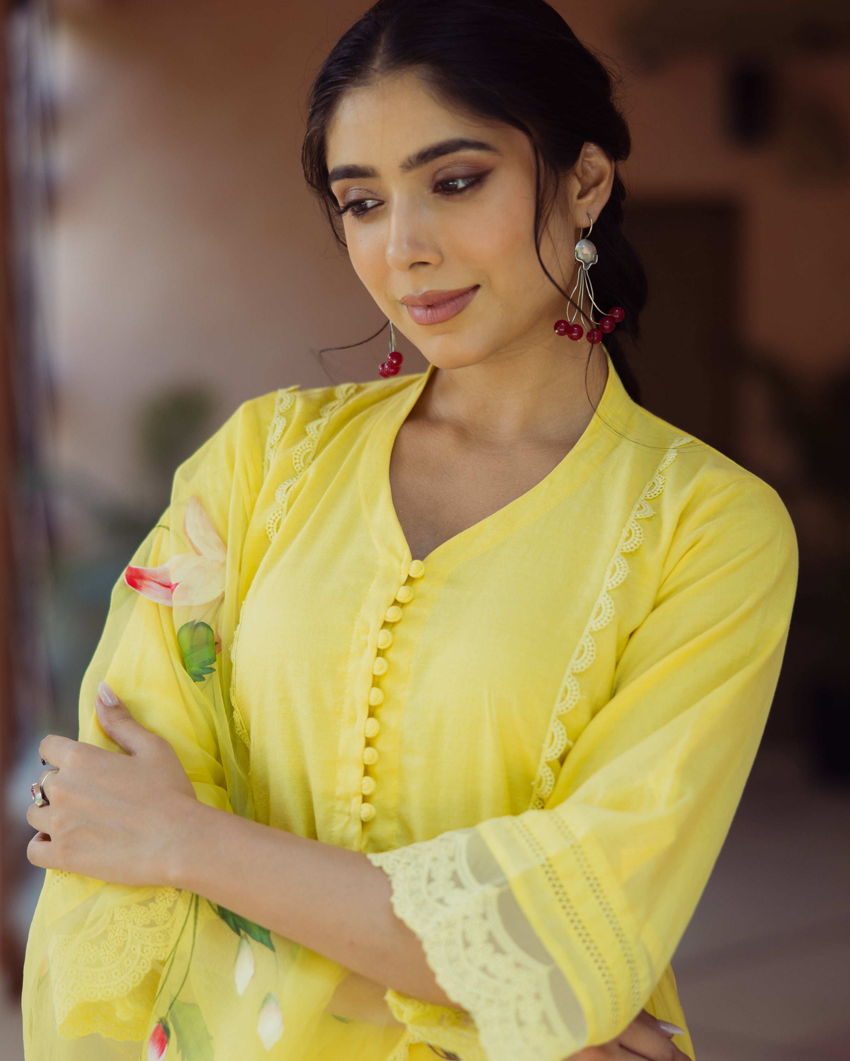 Garden Yellow Handpainted Chanderi Suit Set