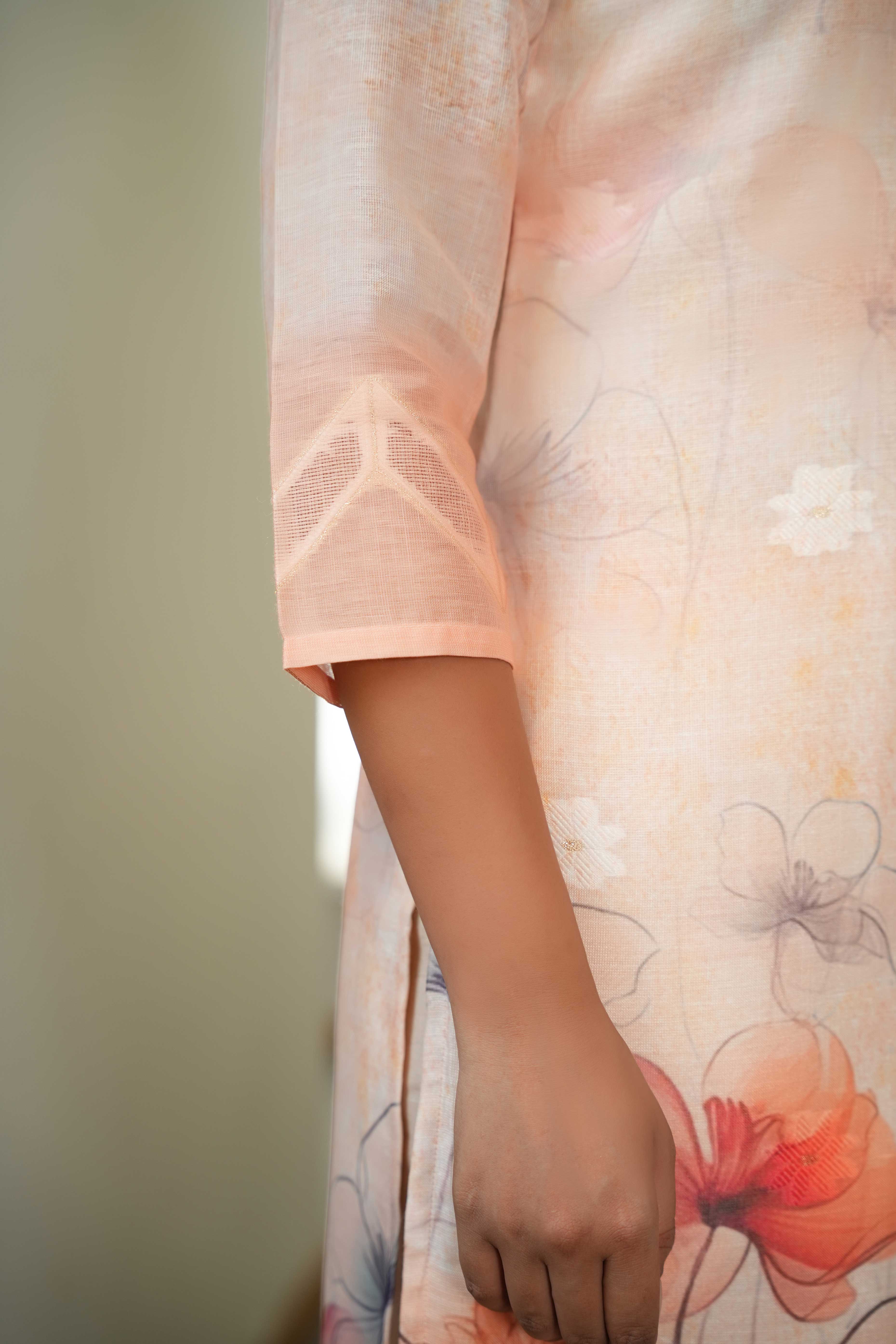 Graceful Light Orange Straight Salwar Suit with Floral Prints on Cotton Jacquard Fabric