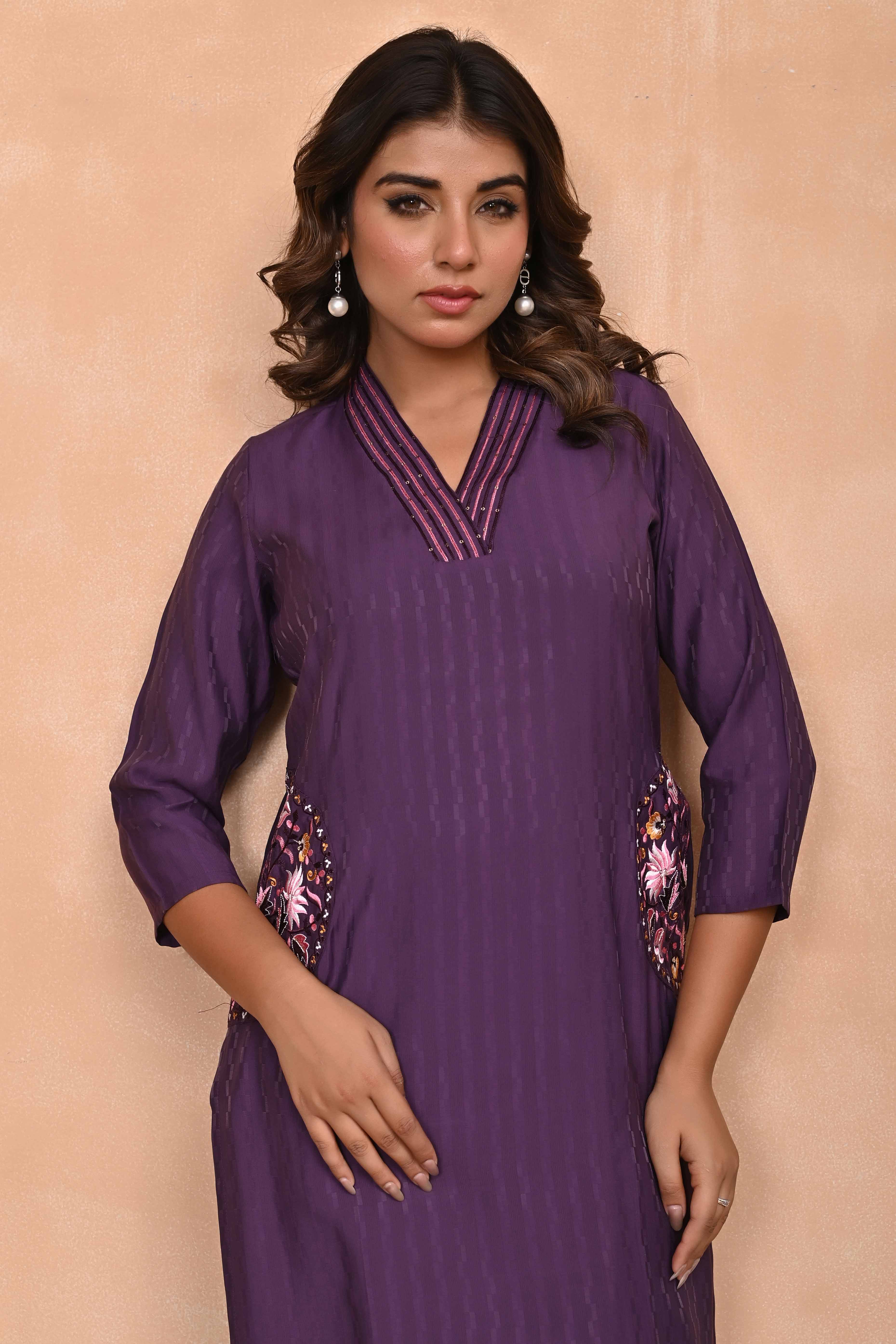 Wine-Colored Poly Viscose Co-Ord Set with Thread Embroidery & Sequin Work – Elegant & Comfortable Wear