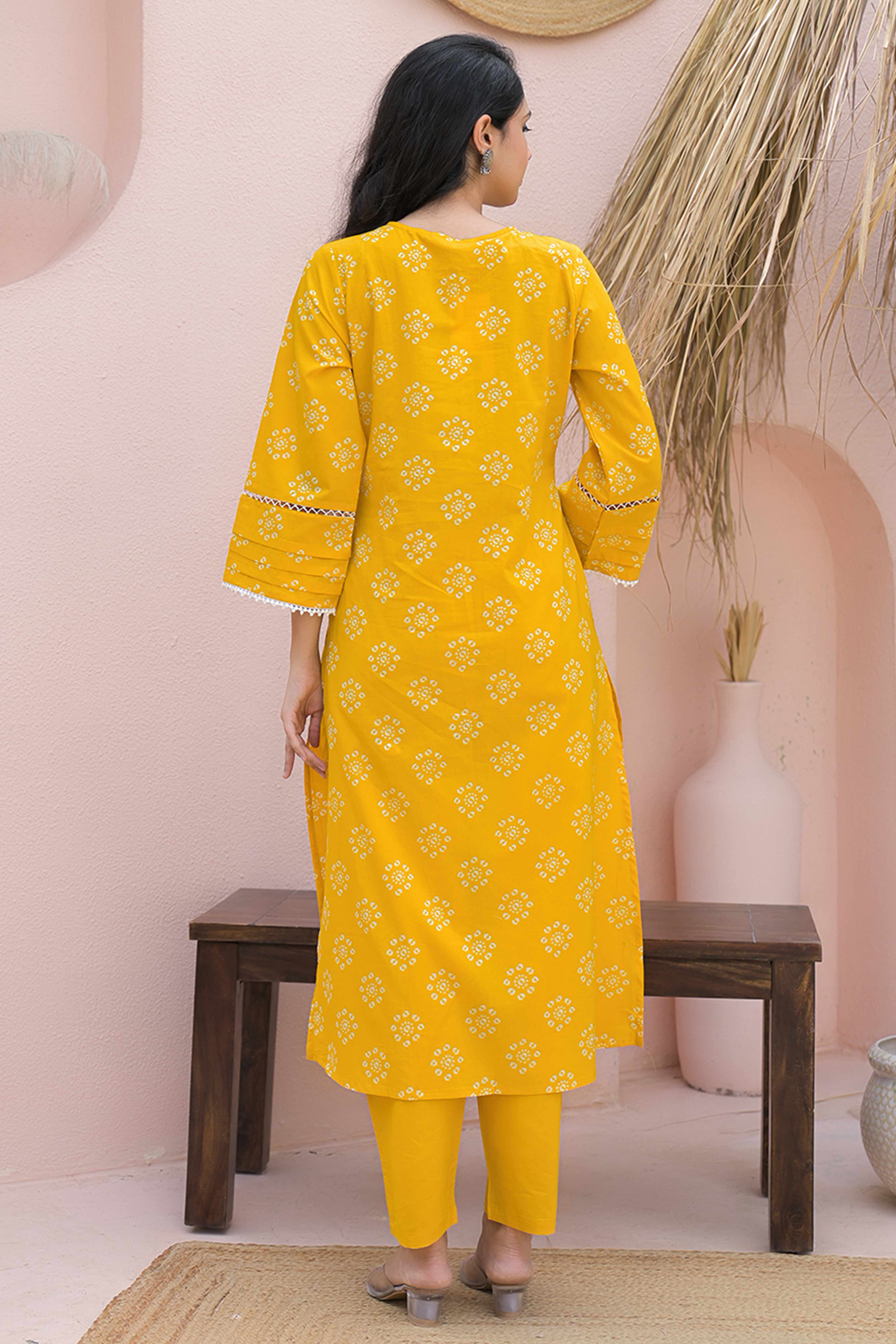 Lightweight Yellow Floral Print Straigth Salwar Suit for Effortless Daywear