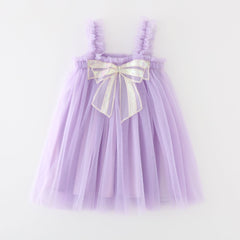 Girls Bow Flare Dress – Mesh Blend Party Outfit