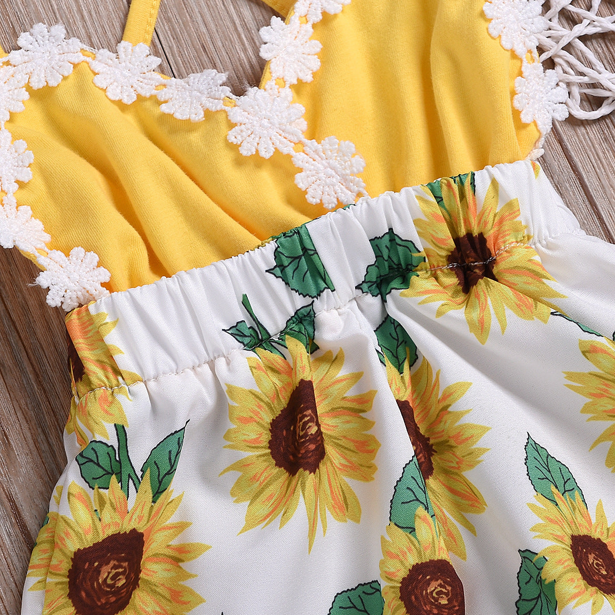 Sunflower Lace Jumpsuit – Cotton Baby Girls Outfit