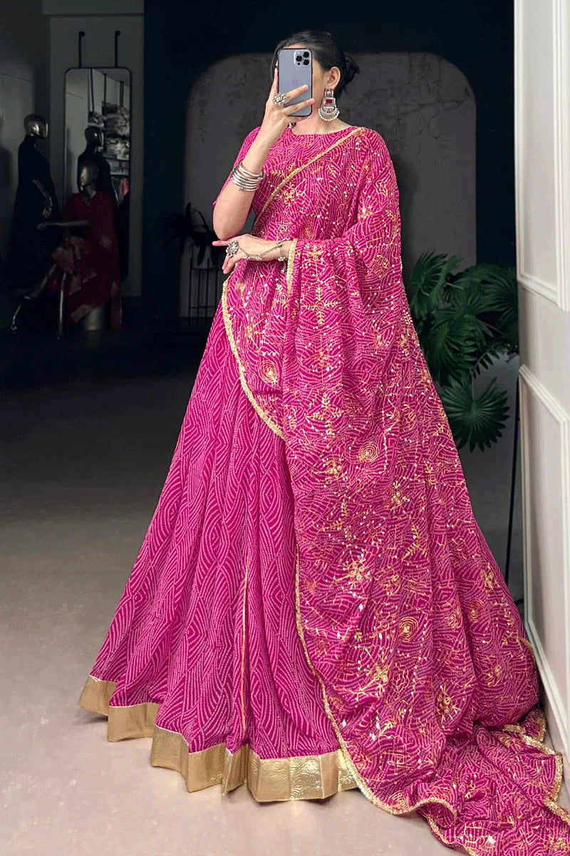 Pink Color Heavy Flair Chaniya Choli With Backless Blouse For Women