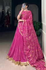 Pink Color Heavy Flair Chaniya Choli With Backless Blouse For Women