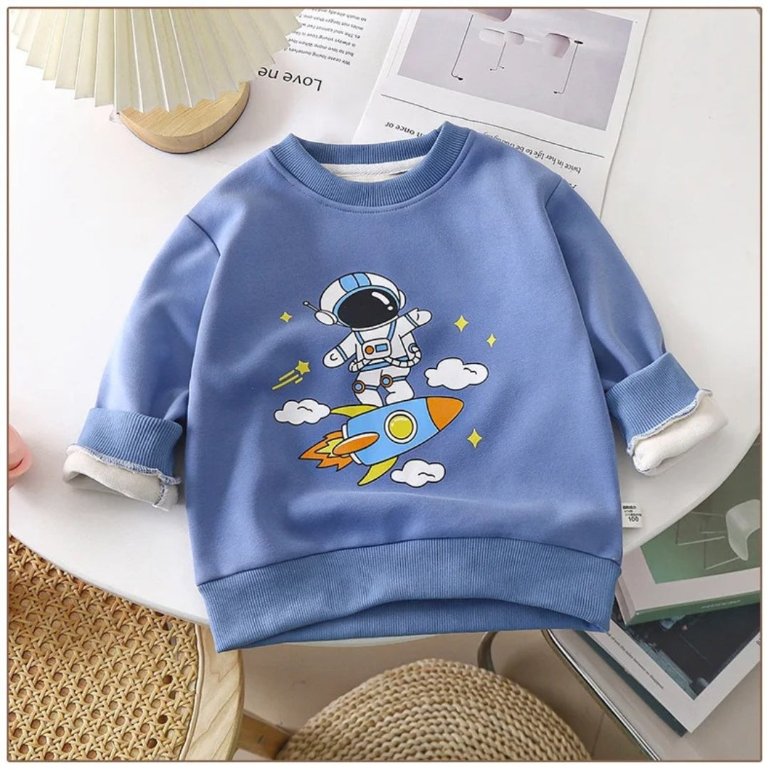 Little Astronaut Star Unisex Kids T-Shirt – Cotton Blend with Warm Wool Lining