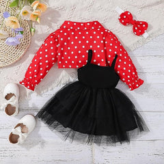 Polka Dot Baby Girls Dress with Jacket and Headband – Soft Cotton Blend Outfit