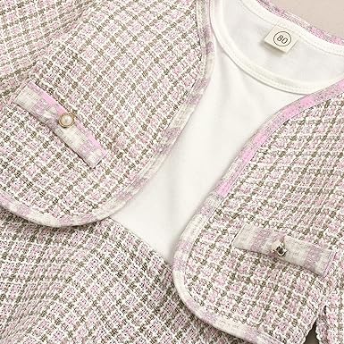 Pink Fall Plaid Girls Dress with Jacket – Cozy Cotton Knit Outfit