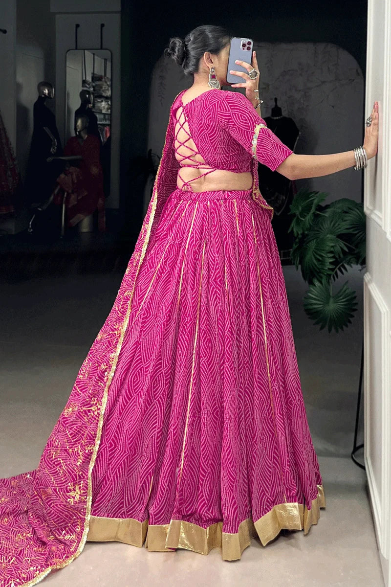 Pink Color Heavy Flair Chaniya Choli With Backless Blouse For Women
