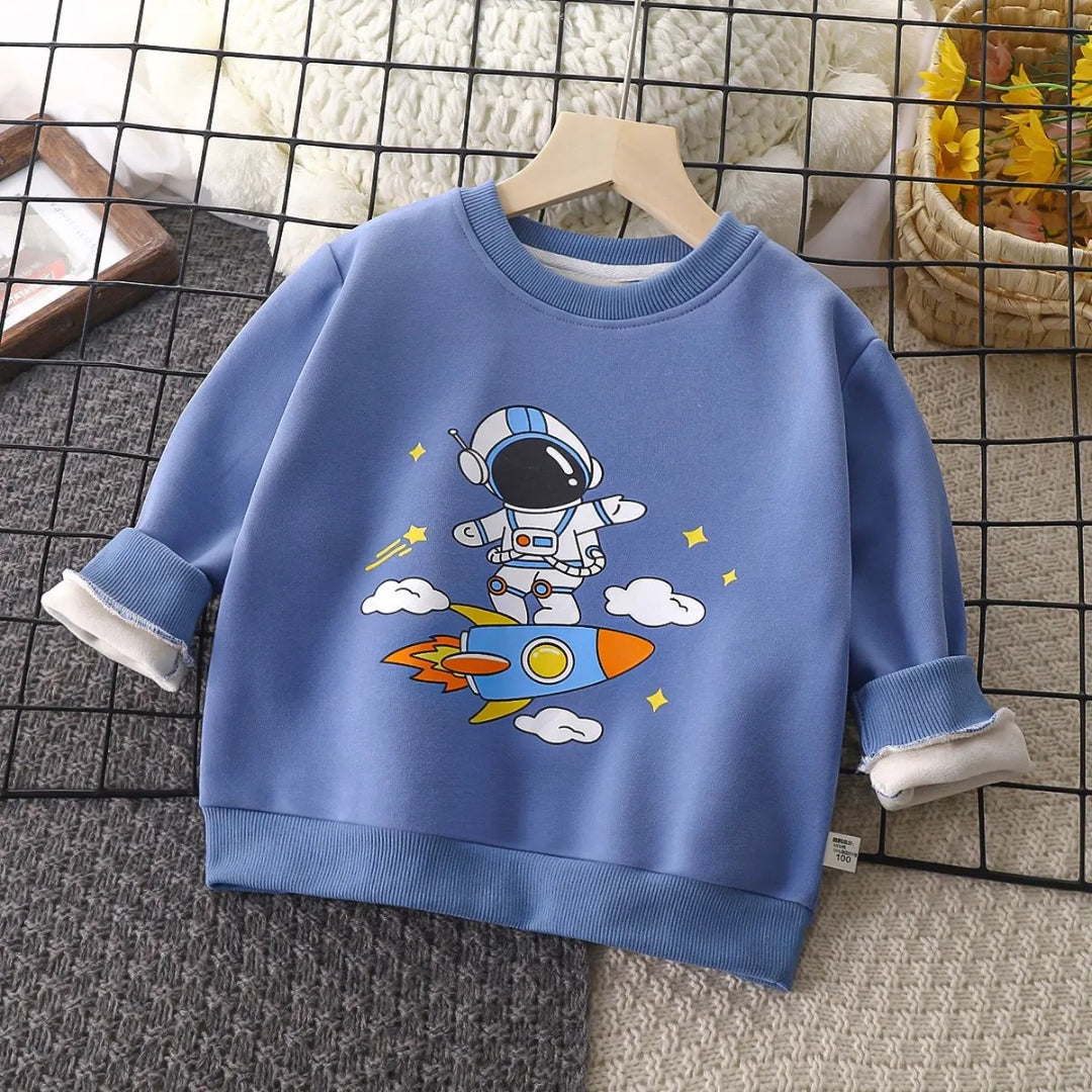 Little Astronaut Star Unisex Kids T-Shirt – Cotton Blend with Warm Wool Lining
