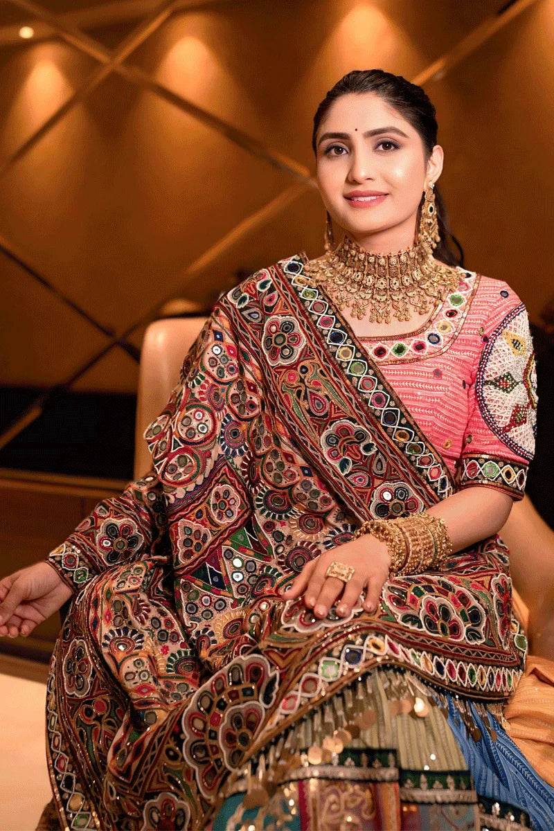 Real Mirror Work With Digital Print Chaniya Choli For Garba Night