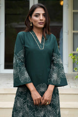 Bottle Green Floral Embroidered Co-Ord Set – Top & Bottom