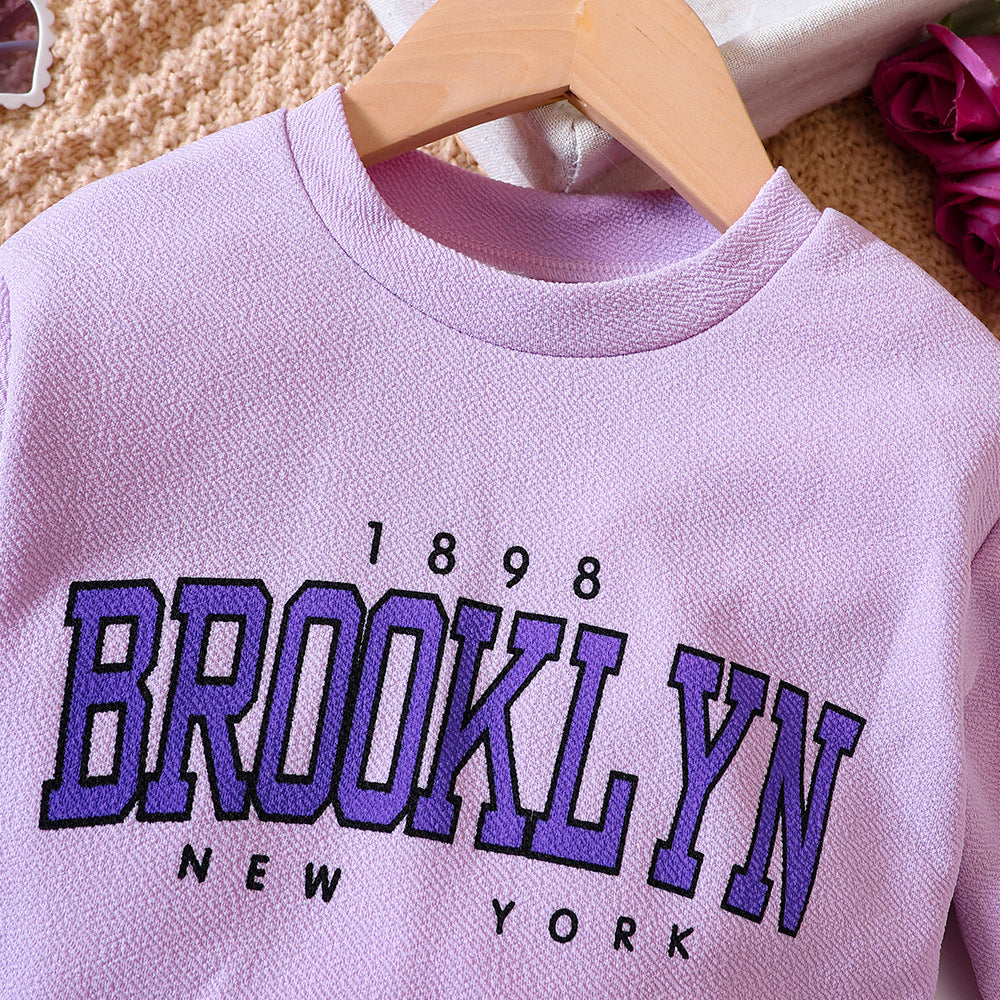 Purple Pleated Skirt and Sweatshirt Set – Stylish Cotton Blend Outfit for Girls