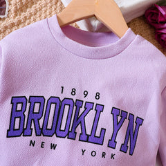Purple Pleated Skirt and Sweatshirt Set – Stylish Cotton Blend Outfit for Girls