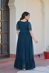 Elegant Faux Blooming Kurta Set with Sequins & Beads Embroidery