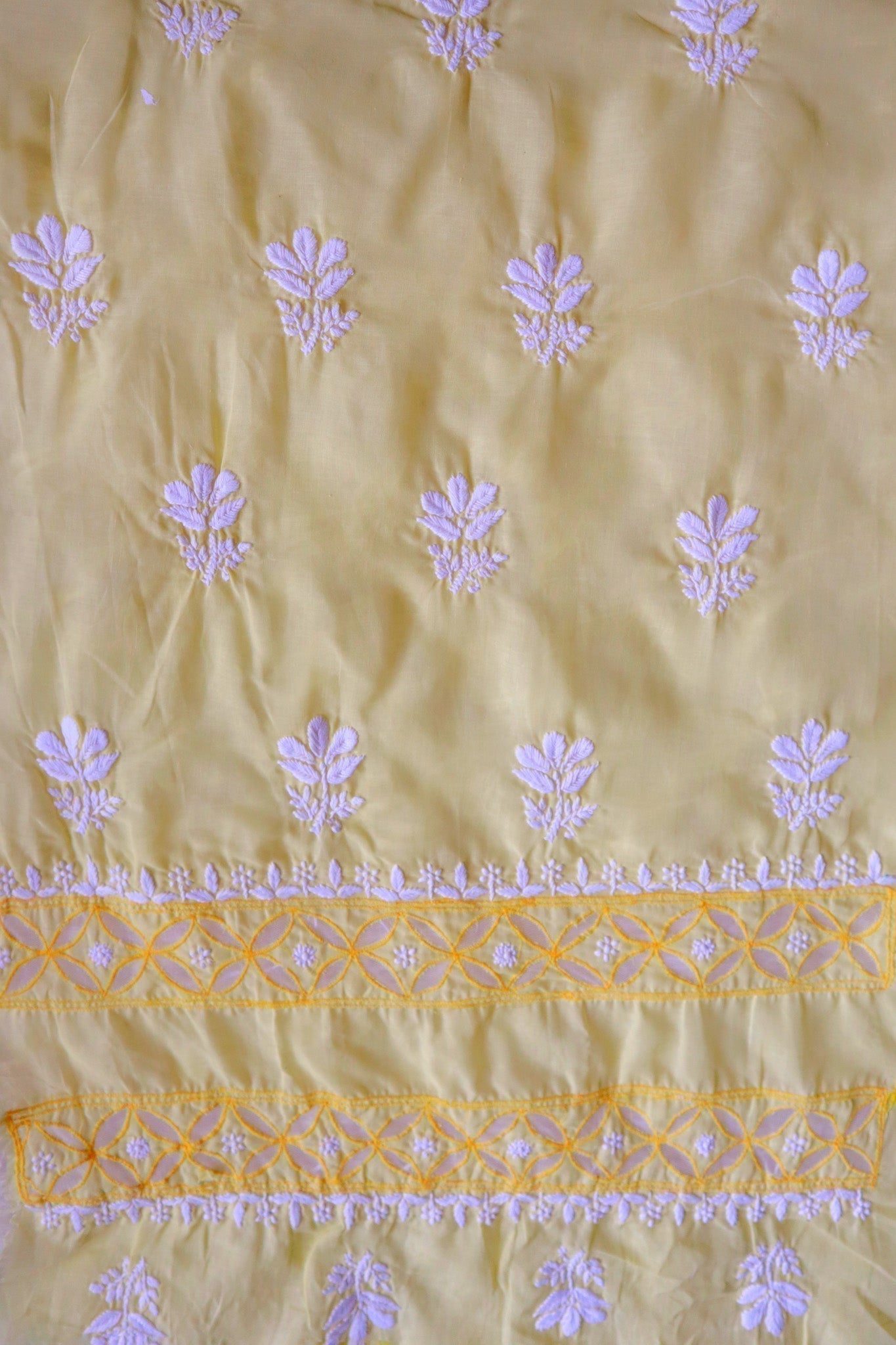 Pastel Yellow Cotton Cutwork Unstitched Kurta piece