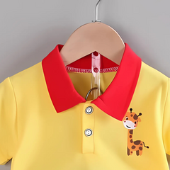 Yellow Giraffe Boys Collar T-Shirt & Bottom Set – Soft Cotton Kids Outfit for Toddlers