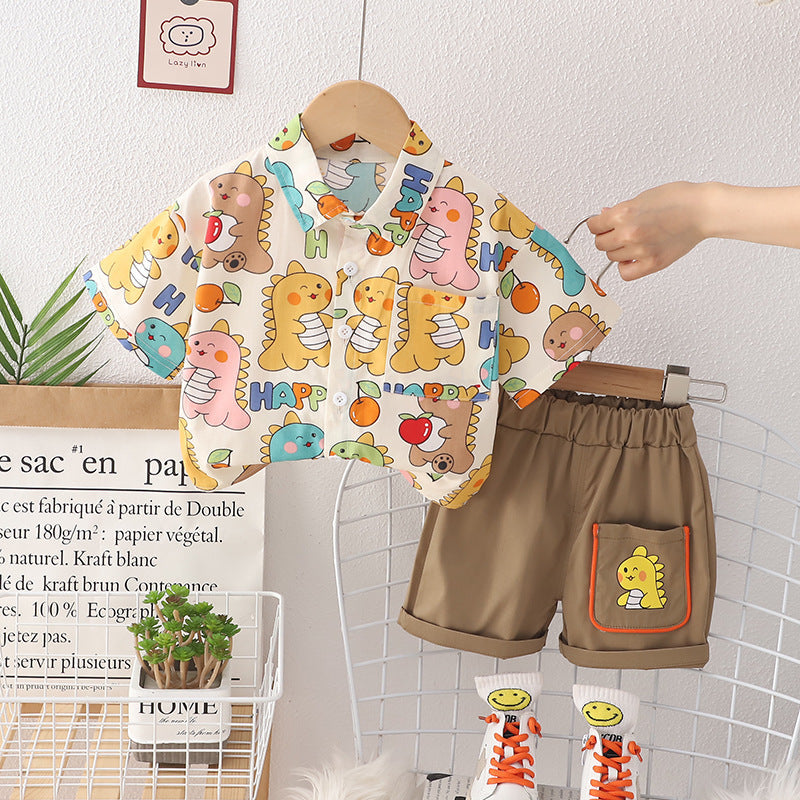Aesthetic Dino Boys Cotton Clothing Set – T-shirt and Shorts