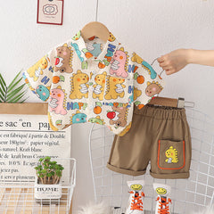Aesthetic Dino Boys Cotton Clothing Set – T-shirt and Shorts