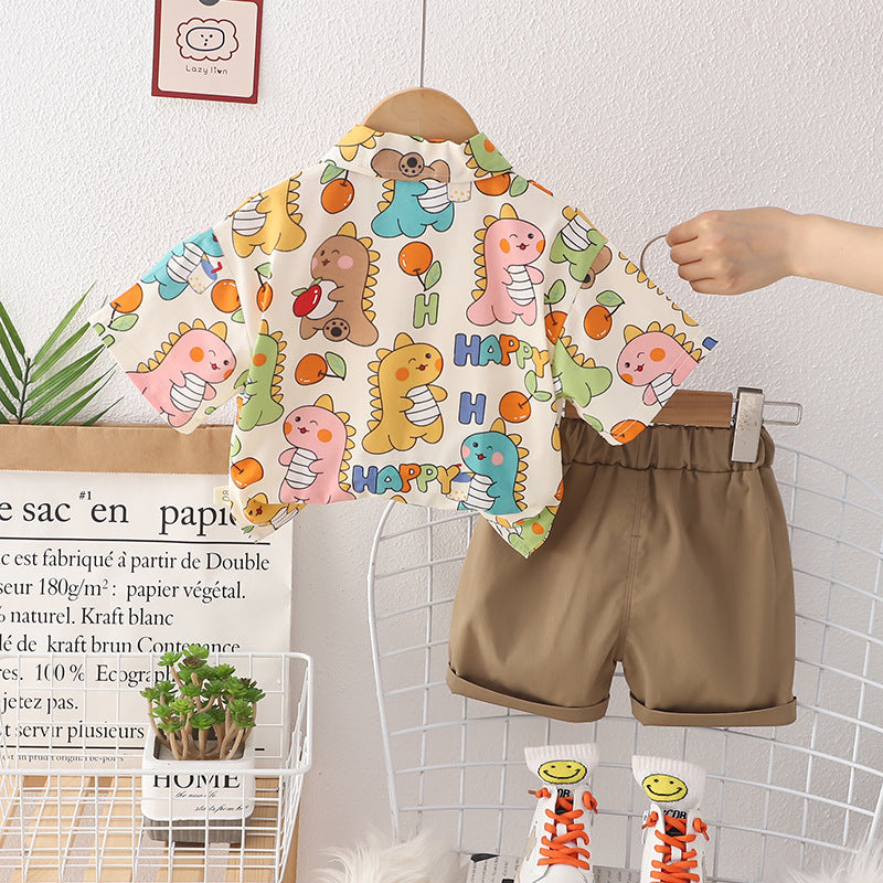 Aesthetic Dino Boys Cotton Clothing Set – T-shirt and Shorts