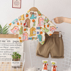 Aesthetic Dino Boys Cotton Clothing Set – T-shirt and Shorts