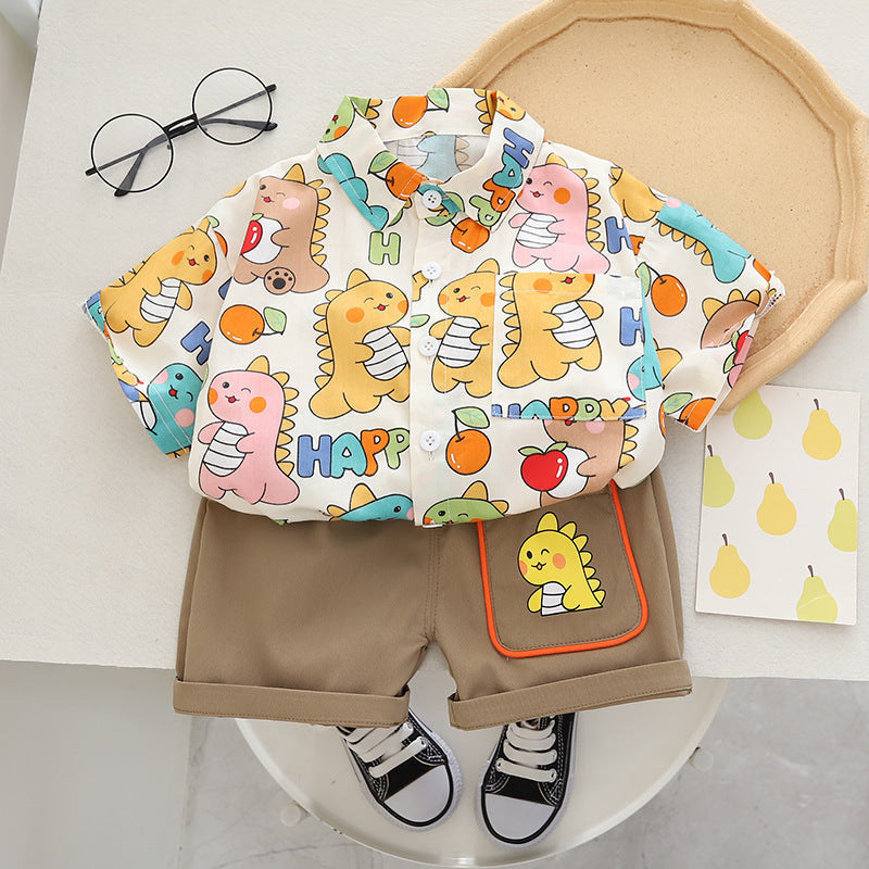 Aesthetic Dino Boys Cotton Clothing Set – T-shirt and Shorts
