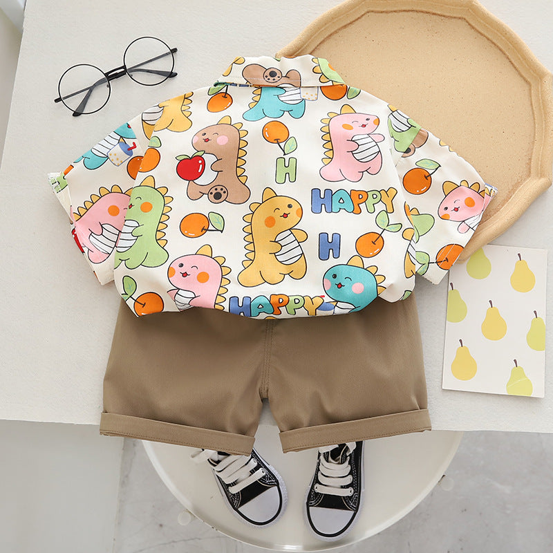 Aesthetic Dino Boys Cotton Clothing Set – T-shirt and Shorts