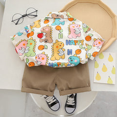 Aesthetic Dino Boys Cotton Clothing Set – T-shirt and Shorts