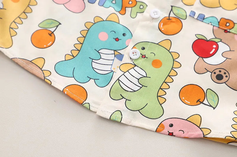 Aesthetic Dino Boys Cotton Clothing Set – T-shirt and Shorts