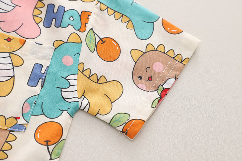 Aesthetic Dino Boys Cotton Clothing Set – T-shirt and Shorts