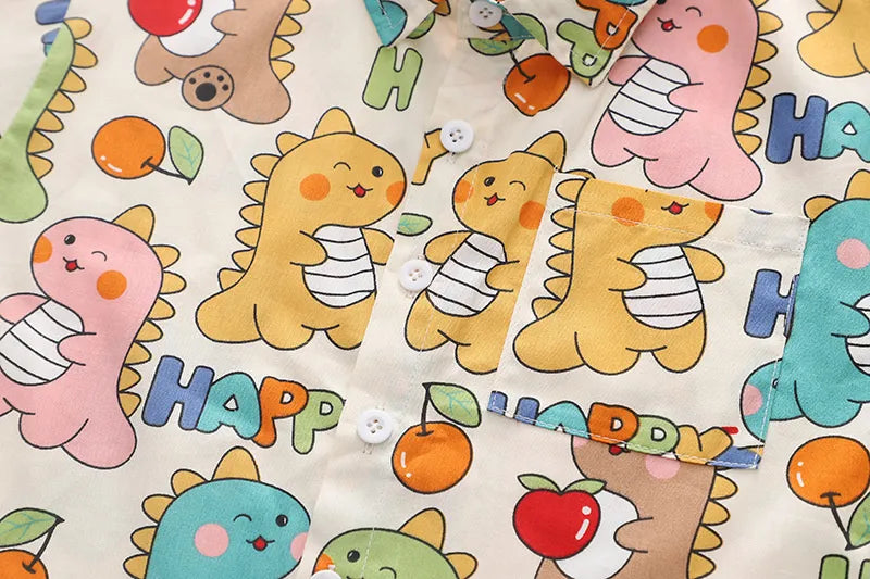 Aesthetic Dino Boys Cotton Clothing Set – T-shirt and Shorts