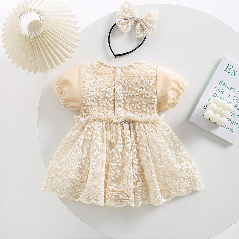 Amber Lace Baby Girls Romper Dress with Hairband – Soft Cotton Blend Outfit