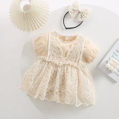 Amber Lace Baby Girls Romper Dress with Hairband – Soft Cotton Blend Outfit