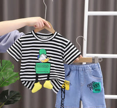 Animated 3D Duck Boys Two-Piece Set – Soft Cotton Outfit